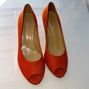 BRUNOMAGLI Orange Leather Peep Toe Pumps Handmade In Italy Sz 10B